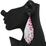 96527, FLOWER PRINT FRINGE SEED BEADED EARRING