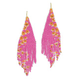96527, FLOWER PRINT FRINGE SEED BEADED EARRING