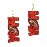 96529, "MOM" FOOTBALL SEED BEADED EARRING, GAMEDAY, SPORTS, MOTHER'S DAY
