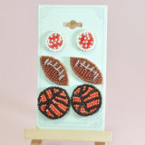 96533, FOOTBALL, BASEBALL, BASKETBALL SEED BEADED STUD EARRING SET, GAMEDAY