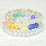 96545, FLOWER ACCENT MULTI LAYERED BEADED STRETCH BRACELET