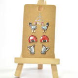 96550, ROOSTER FARM THEME ENAMEL STUD EARRING SET