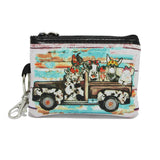 96573, FARM ANIMAL TRUCK PRINT NYLON COIN POUCH KEYCHAIN