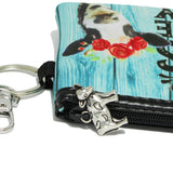 96574, "COWS MAKE ME HAPPY" COW PRINT NYLON COIN POUCH KEYCHAIN