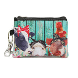 96576, FARM ANIMAL PRINT NYLON COIN POUCH KEYCHAIN