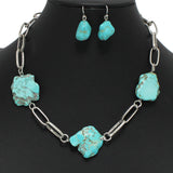 96610, TRIPLE NATURAL CUT TURQUOISE STONE NECKLACE