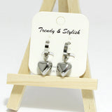 96619, HEART CHARM STAINLESS STEEL HUGGIES EARRING, VALENTINE'S DAY
