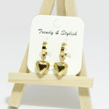 96619, HEART CHARM STAINLESS STEEL HUGGIES EARRING, VALENTINE'S DAY