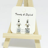 96621, "LOVE" SQUARE ACCENT STAINLESS STEEL HUGGIES EARRING, VALENTINE'S DAY