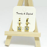 96621, "LOVE" SQUARE ACCENT STAINLESS STEEL HUGGIES EARRING, VALENTINE'S DAY