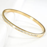 96668, PAVE RHINESTONE ACCENT STAINLESS STEEL BANGLE BRACELET