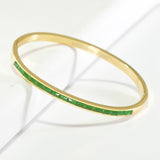 96668, PAVE RHINESTONE ACCENT STAINLESS STEEL BANGLE BRACELET