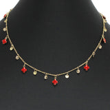 96688, MULTI DAINTY ENAMEL CLOVER CHARM NECKLACE
