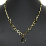 96690, CUTOUT CLOVER ACCENT WITH CHARM STAINLESS STEEL NECKLACE