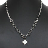 96690, CUTOUT CLOVER ACCENT WITH CHARM STAINLESS STEEL NECKLACE