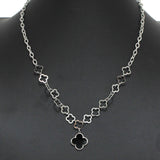 96690, CUTOUT CLOVER ACCENT WITH CHARM STAINLESS STEEL NECKLACE