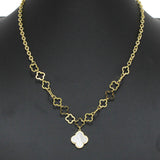 96690, CUTOUT CLOVER ACCENT WITH CHARM STAINLESS STEEL NECKLACE