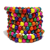 96702, WOOD BEADED MULTI LAYERED STRETCH BRACELET