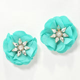 96745, FABRIC FLOWER WITH RHINESTONE EARRING