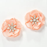 96745, FABRIC FLOWER WITH RHINESTONE EARRING