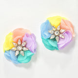 96745, FABRIC FLOWER WITH RHINESTONE EARRING