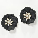96745, FABRIC FLOWER WITH RHINESTONE EARRING