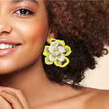 96746, OVERSIZED ENAMEL ACCENT FLOWER EARRING