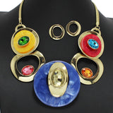 96755, GOLD WITH COLORFUL CELLULOID ACETATE WITH RHINESTONE NECKLACE