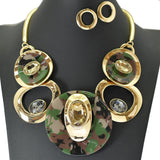 96755, GOLD WITH COLORFUL CELLULOID ACETATE WITH RHINESTONE NECKLACE