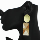 96772, GEOMETRIC RECTANGLE SEED BEADED EARRING