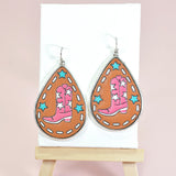 96773, WESTERN BOOTS FAUX LEATHER TEARDROP EARRING