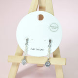 96794, WHITE GOLD DIPPED, DAINTY ROUND CUBIC ZIRCONIA WITH PEARL DANGLE EARRING