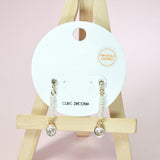 96794, 14K GOLD DIPPED, DAINTY ROUND CUBIC ZIRCONIA WITH PEARL DANGLE EARRING