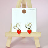 96795, 14K GOLD DIPPED, ENAMEL HEART CHARM DANGLE EARRING
