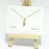 96811, 14K GOLD DIPPED, DAINTY LIGHTNING BOLT CZ CHARM NECKLACE