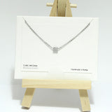 96814, RHODIUM PLATED, DAINTY ROUNDED CZ SLIDE CHARM NECKLACE