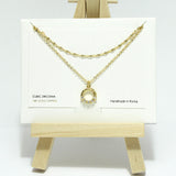 96819, 14K GOLD DIPPED, DAINTY ROUND CZ ACCENT DOUBLE LAYERED NECKLACE