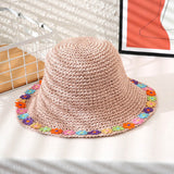 96824, MULTI FLOWER ACCENT STRAW BUCKET HAT