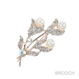 96845, PEARL RHINESTONE FLORAL LEAF PIN BROOCH