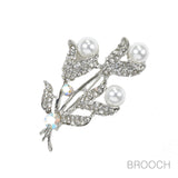 96845, PEARL RHINESTONE FLORAL LEAF PIN BROOCH