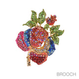 96847, ROSE FLOWER RHINESTONE PIN BROOCH