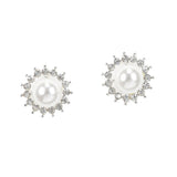 96866, ROUND PEARL & RHINESTONE ACCENT STUD EARRING