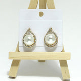96867, PEARL ACCENT TEARDROP RHINESTONE STUD EARRING