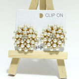 96900, PEARL WITH RHINESTONE CLIP ON EARRING
