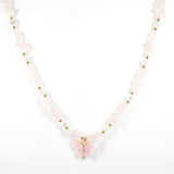 95915, BUTTERFLY ACCENT RESIN STONE BEADED NECKLACE
