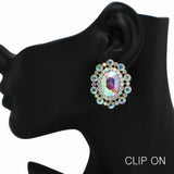 96916, OVAL PEARL WITH RHINESTONE CLIP ON EARRING