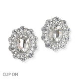 96916, OVAL PEARL WITH RHINESTONE CLIP ON EARRING