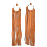 96920, GENUINE SUEDE LEATHER LONG TASSEL FRINGE EARRING