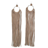 96920, GENUINE SUEDE LEATHER LONG TASSEL FRINGE EARRING