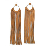96920, GENUINE SUEDE LEATHER LONG TASSEL FRINGE EARRING